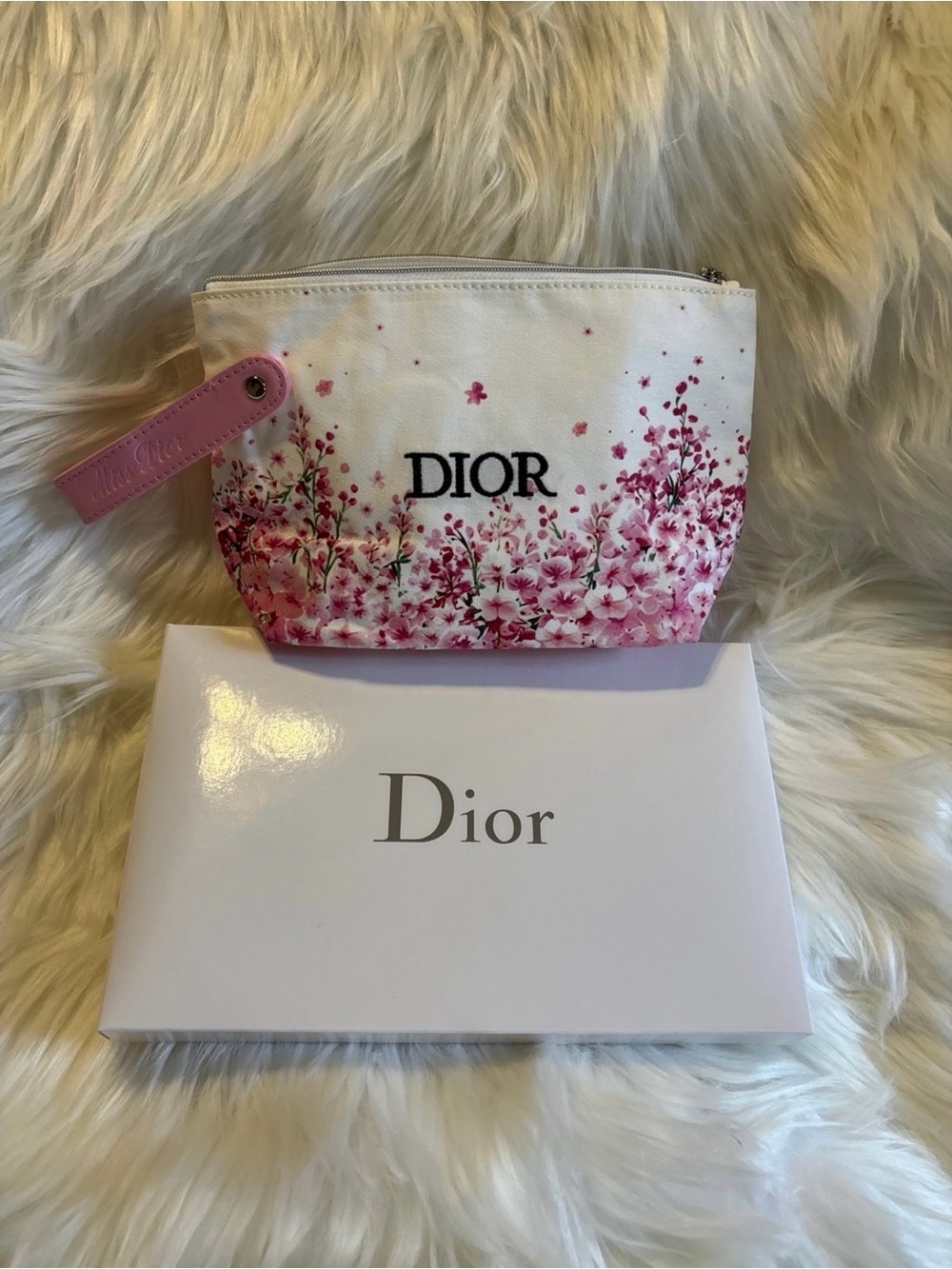 Limited Edition Miss Dior White and Pink Floral Cosmetic Bag